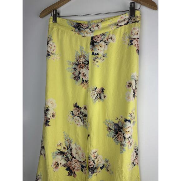 Anthropologie x Feather Bone Wide Leg Pants Yellow Floral Linen Blend Size 2 - Picture 4 of 13